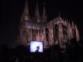 "Alien Sex invaders" projected on the roof of the Museum Ludwig, Cologne. The Cathedral in the background. 2001.
