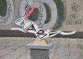 <strong>Leaping Hare (Sculpture)</strong> Acrylic, Spray Paint, wood and MDF, 60 x 130 x 12 cm, 2016