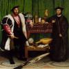 Hans Holbein the Younger "The Ambassadors" 1553 ( the mysterious anamorphic skull is visible at the front of the painting)